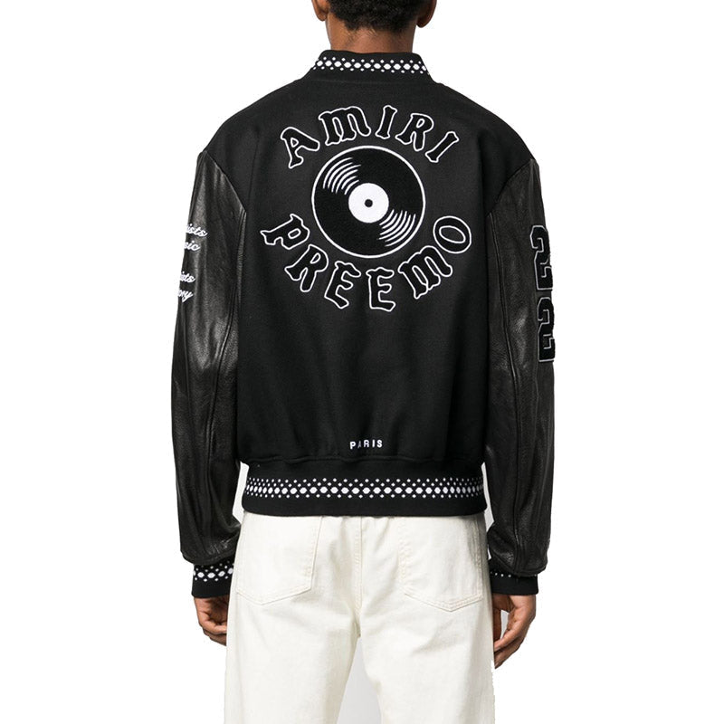 AMIRI Appliquéd Embroidered Varsity Jacket – Wool Twill & Calf Leather (Black)