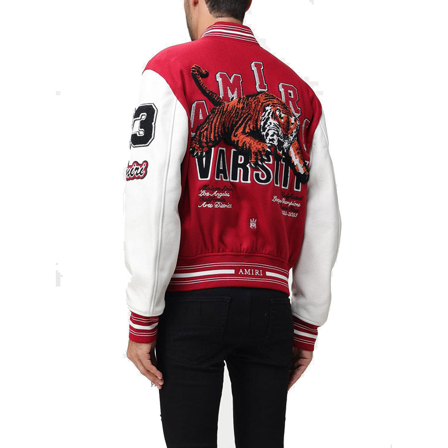 AMIRI Appliquéd Embroidered Varsity Jacket – Leather Sleeves