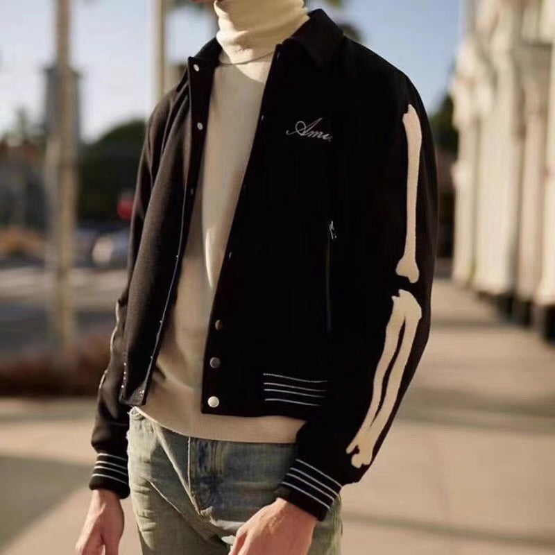 AMIRI Thickened Loose Bomber Baseball Jacket – Black