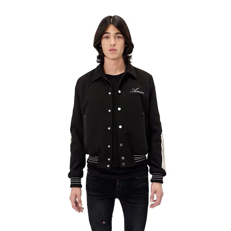AMIRI Thickened Loose Bomber Baseball Jacket – Black