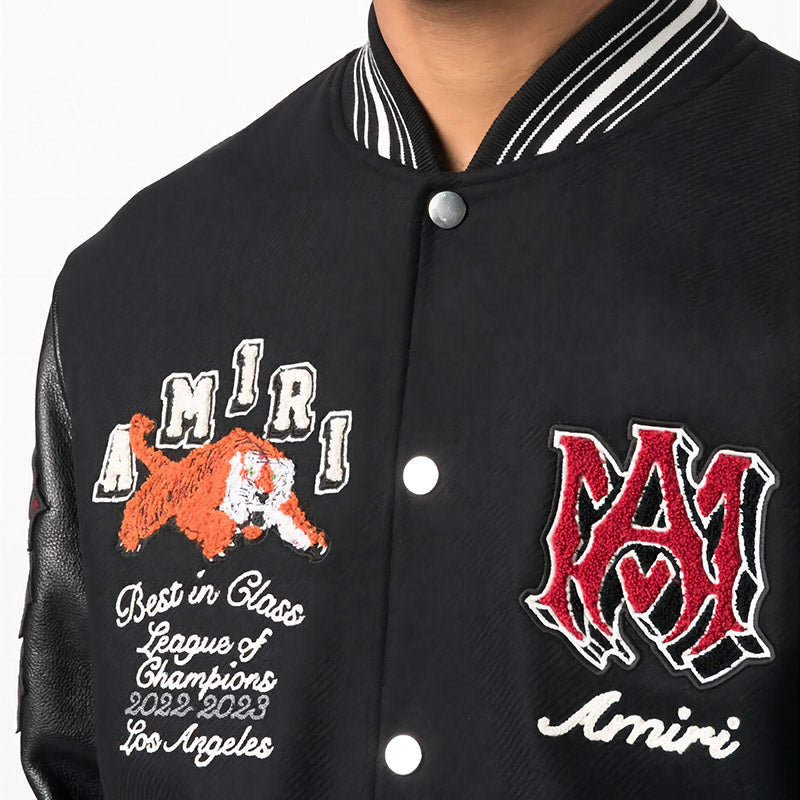 AMIRI Appliquéd Embroidered Varsity Jacket – Leather Sleeves (Black)