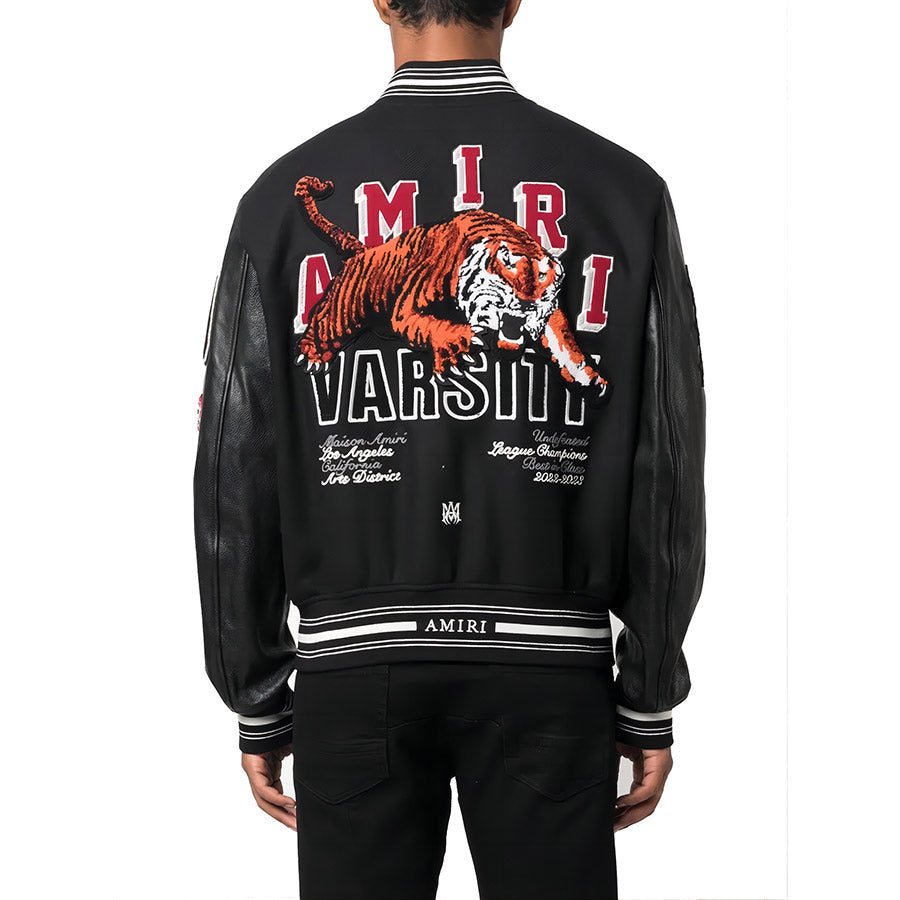 AMIRI Appliquéd Embroidered Varsity Jacket – Leather Sleeves (Black)