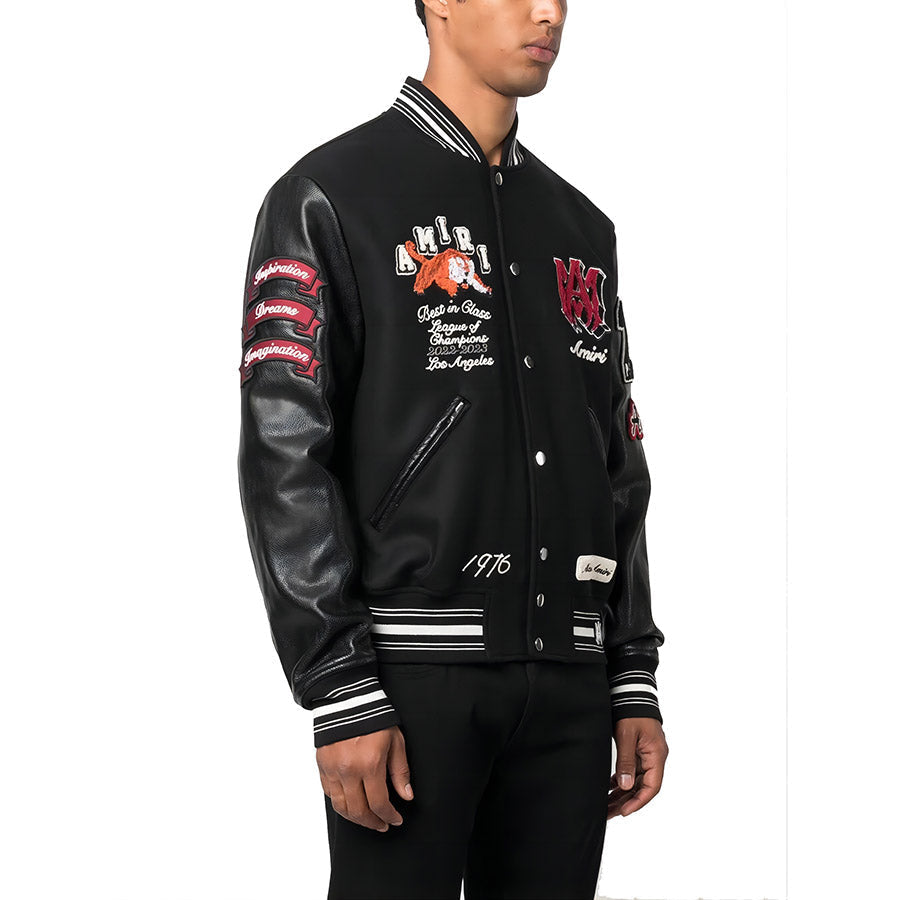 AMIRI Appliquéd Embroidered Varsity Jacket – Leather Sleeves (Black)