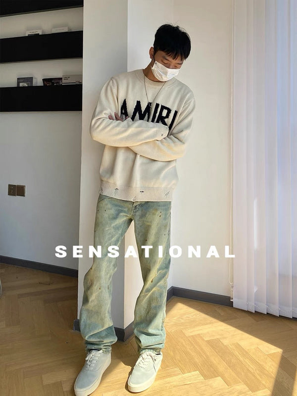 AMIRI 100% Cotton Oversized Sweater – Apricot