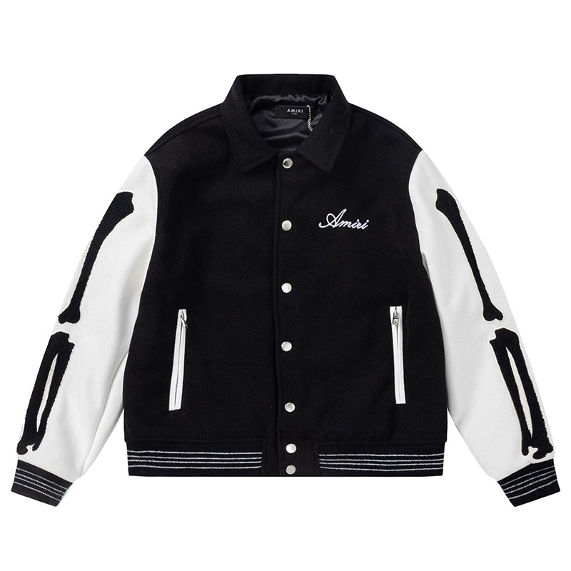 AMIRI Bone Embroidered Baseball Jacket – Black White & Black Blue
