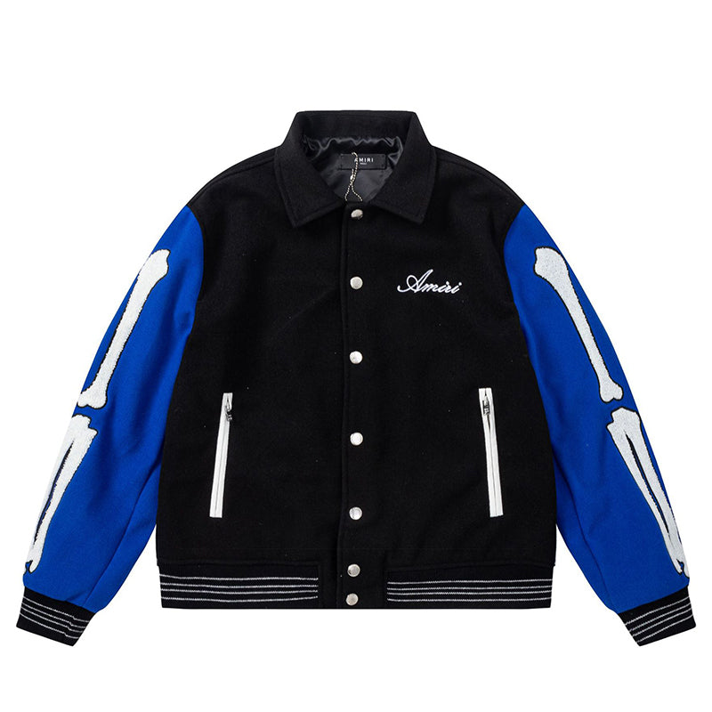 AMIRI Bone Embroidered Baseball Jacket – Loose Fit Streetwear