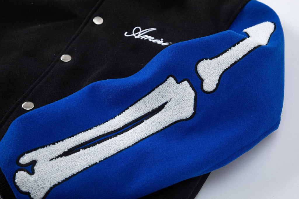 AMIRI Bone Embroidered Baseball Jacket – Black White & Black Blue
