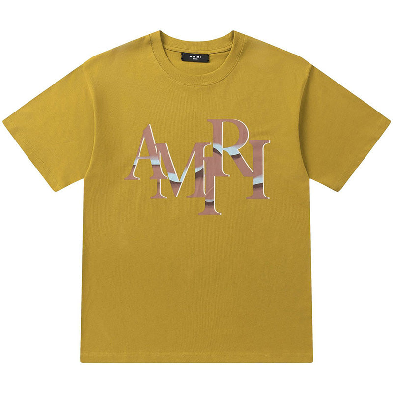 AMIRI Staggered Logo-Print Cotton Jersey T-Shirt | Black, Yellow & White