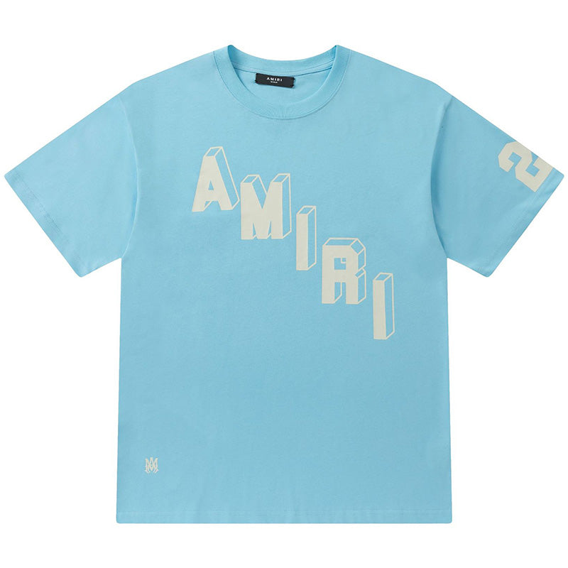 AMIRI Logo Printed Crewneck T-Shirt | Light Blue