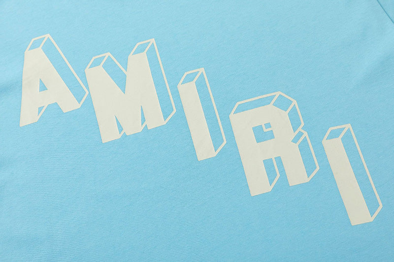 AMIRI Logo Printed Crewneck T-Shirt | Light Blue