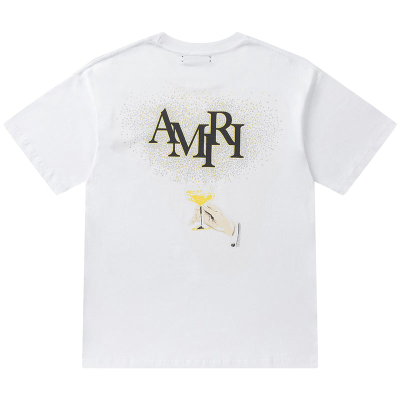 AMIRI Crystal Embellished Champagne Logo T-Shirt | White & Black