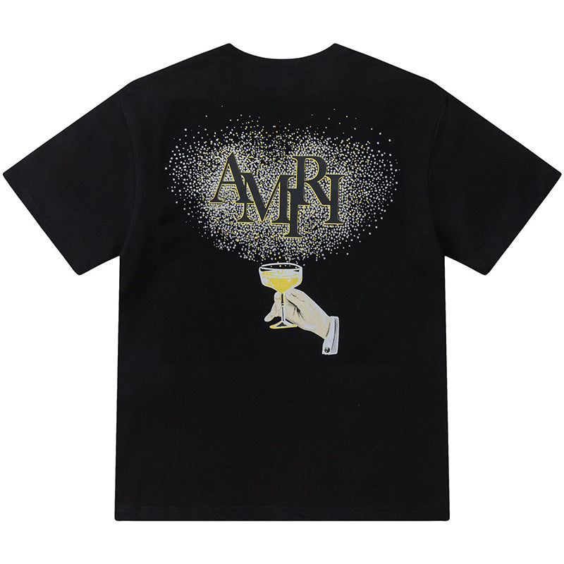 AMIRI Crystal Embellished Champagne Logo T-Shirt | White & Black
