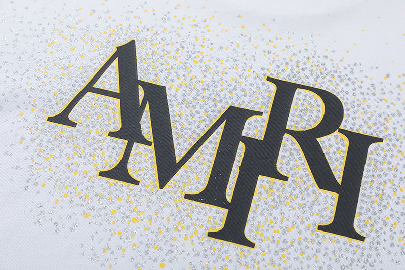 AMIRI Crystal Embellished Champagne Logo T-Shirt | White & Black