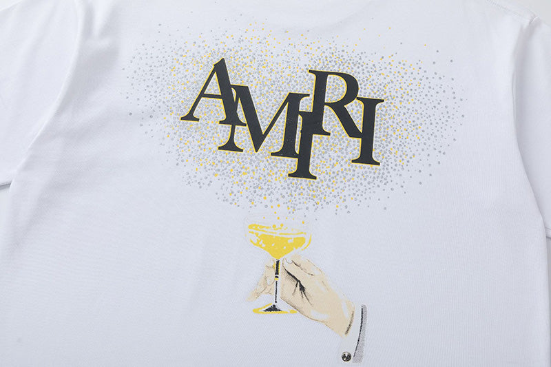 AMIRI Crystal Embellished Champagne Logo T-Shirt | White & Black