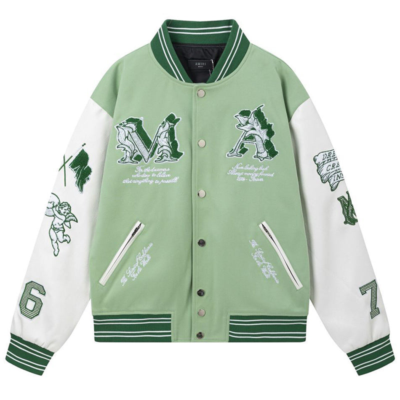 AMIRI Angel Branded Woven Varsity Jacket – Grass Green