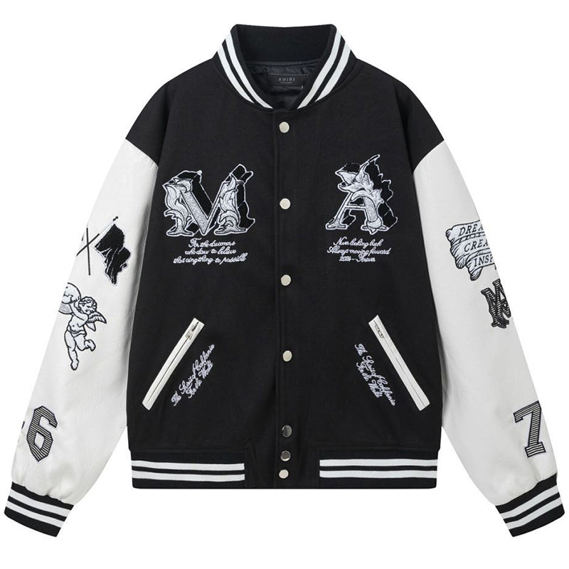 AMIRI Angel Branded Woven Varsity Jacket – Black