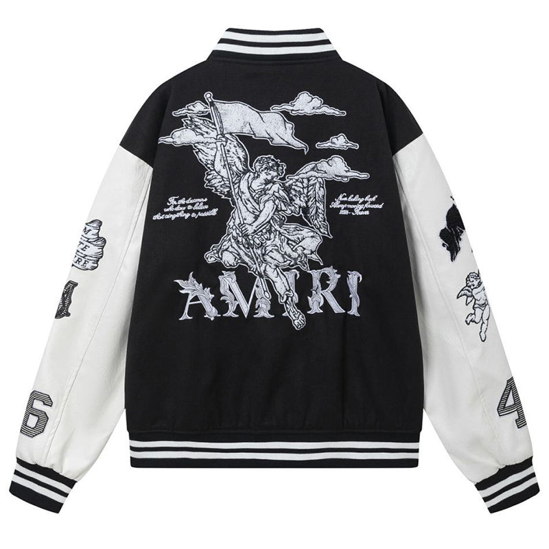 AMIRI Angel Branded Woven Varsity Jacket – Black