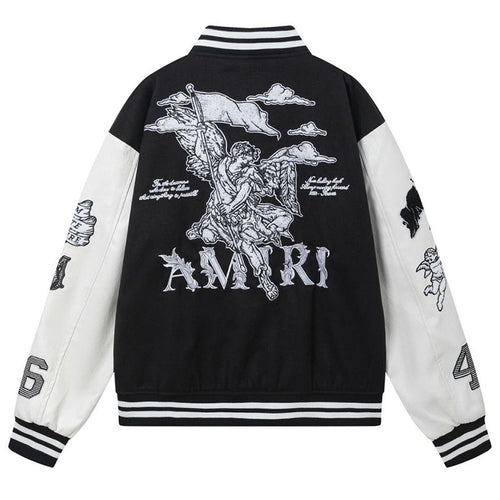 AMIRI Angel Branded Woven Varsity Jacket – Black