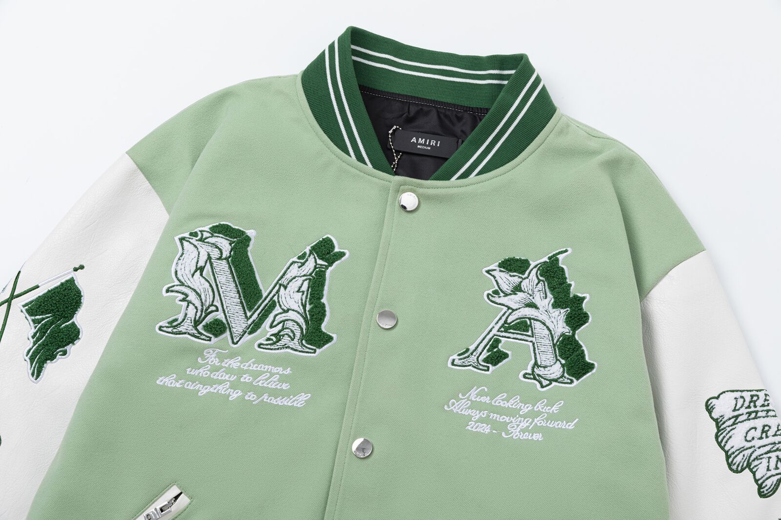 AMIRI Angel Branded Woven Varsity Jacket – Grass Green