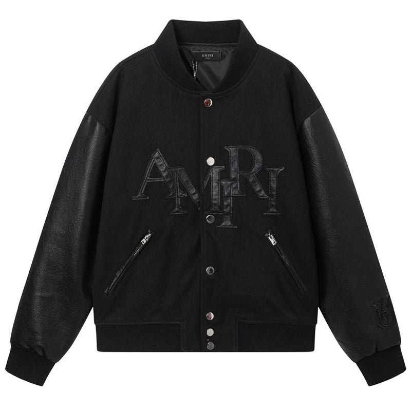AMIRI Staggered Logo Varsity Jacket – Black