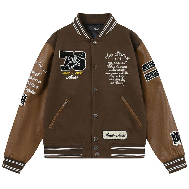 AMIRI Appliqué Logo Varsity Jacket – Brown & Black