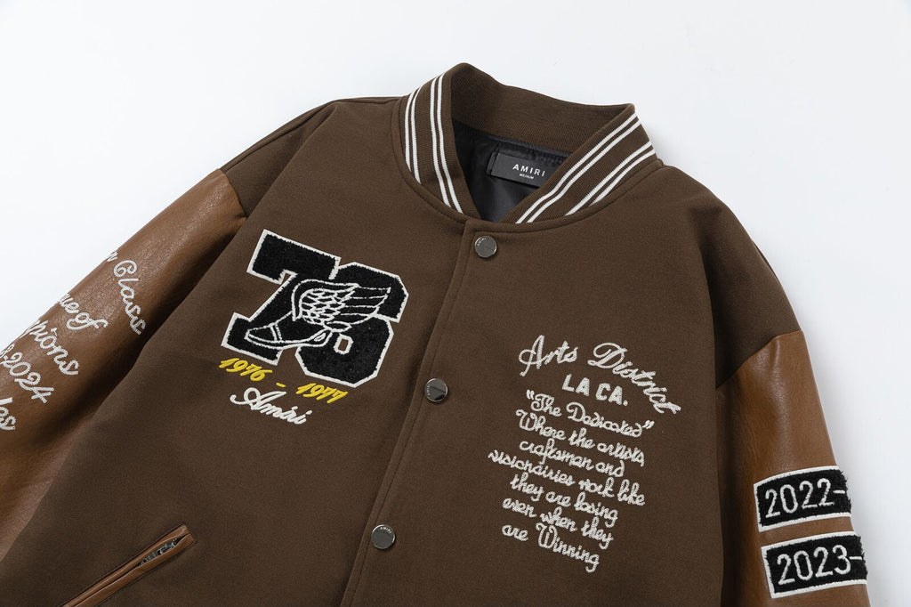 AMIRI Appliqué Logo Varsity Jacket – Brown & Black