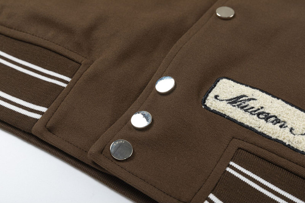 AMIRI Appliqué Logo Varsity Jacket – Brown & Black