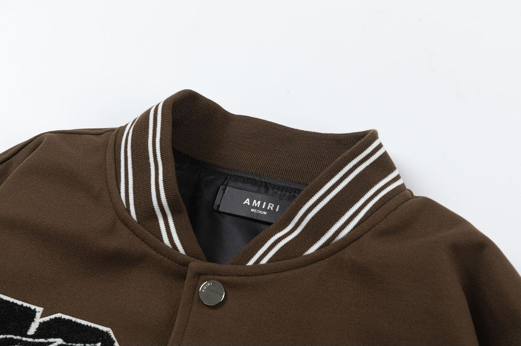 AMIRI Appliqué Logo Varsity Jacket – Brown & Black
