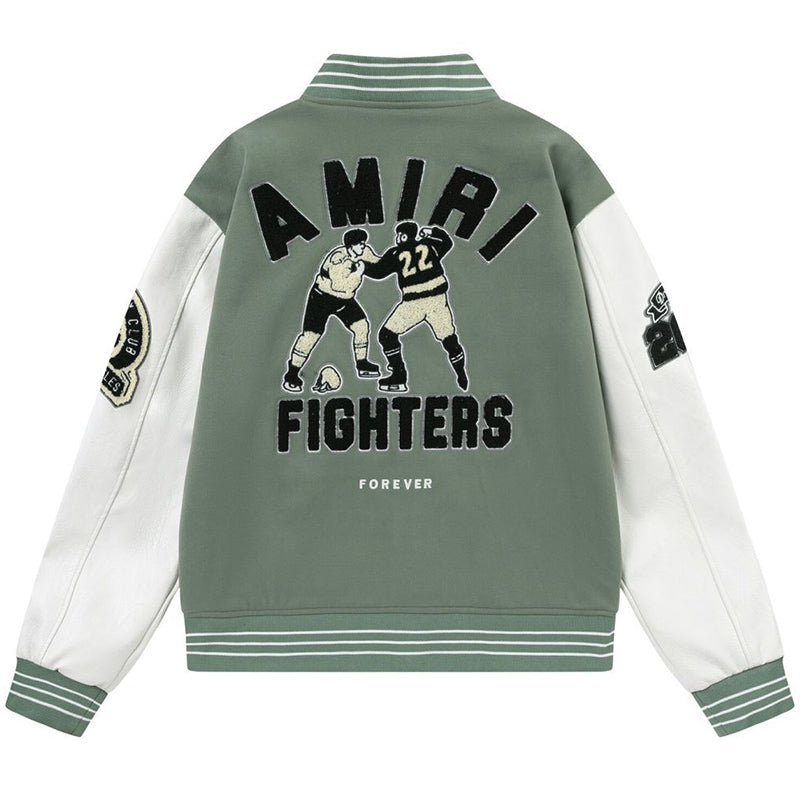 AMIRI Appliqué Logo Varsity Jacket – Avocado Green & Black