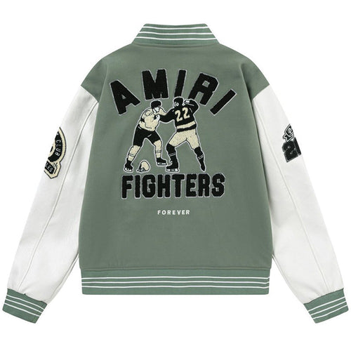 AMIRI Appliqué Logo Varsity Jacket – Avocado Green & Black