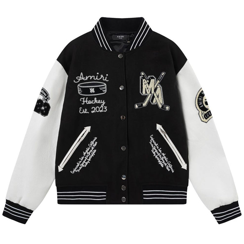AMIRI Appliqué Logo Varsity Jacket – Avocado Green & Black