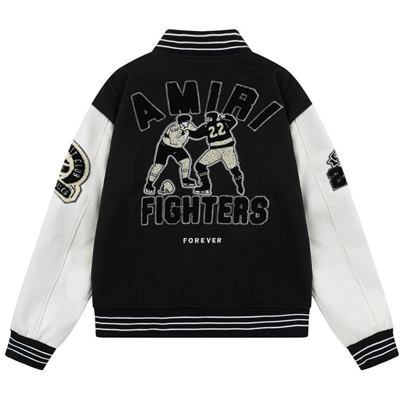 AMIRI Appliqué Logo Varsity Jacket – Avocado Green & Black