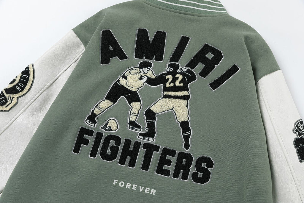 AMIRI Appliqué Logo Varsity Jacket – Avocado Green & Black