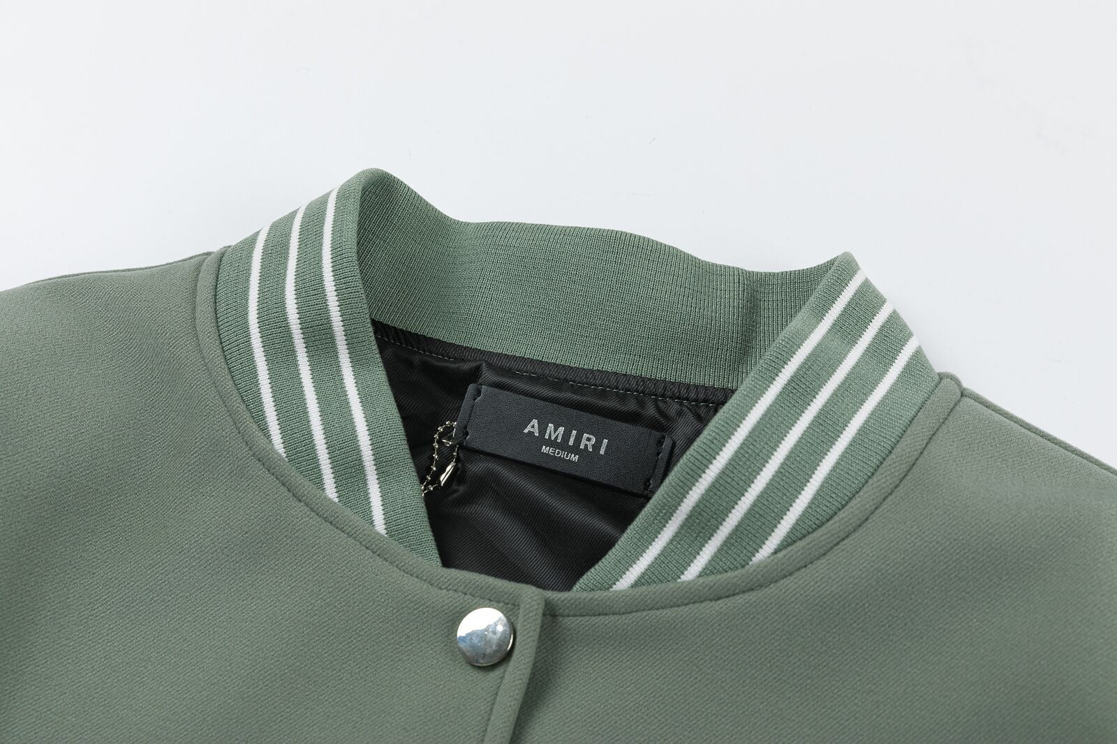AMIRI Appliqué Logo Varsity Jacket – Avocado Green & Black