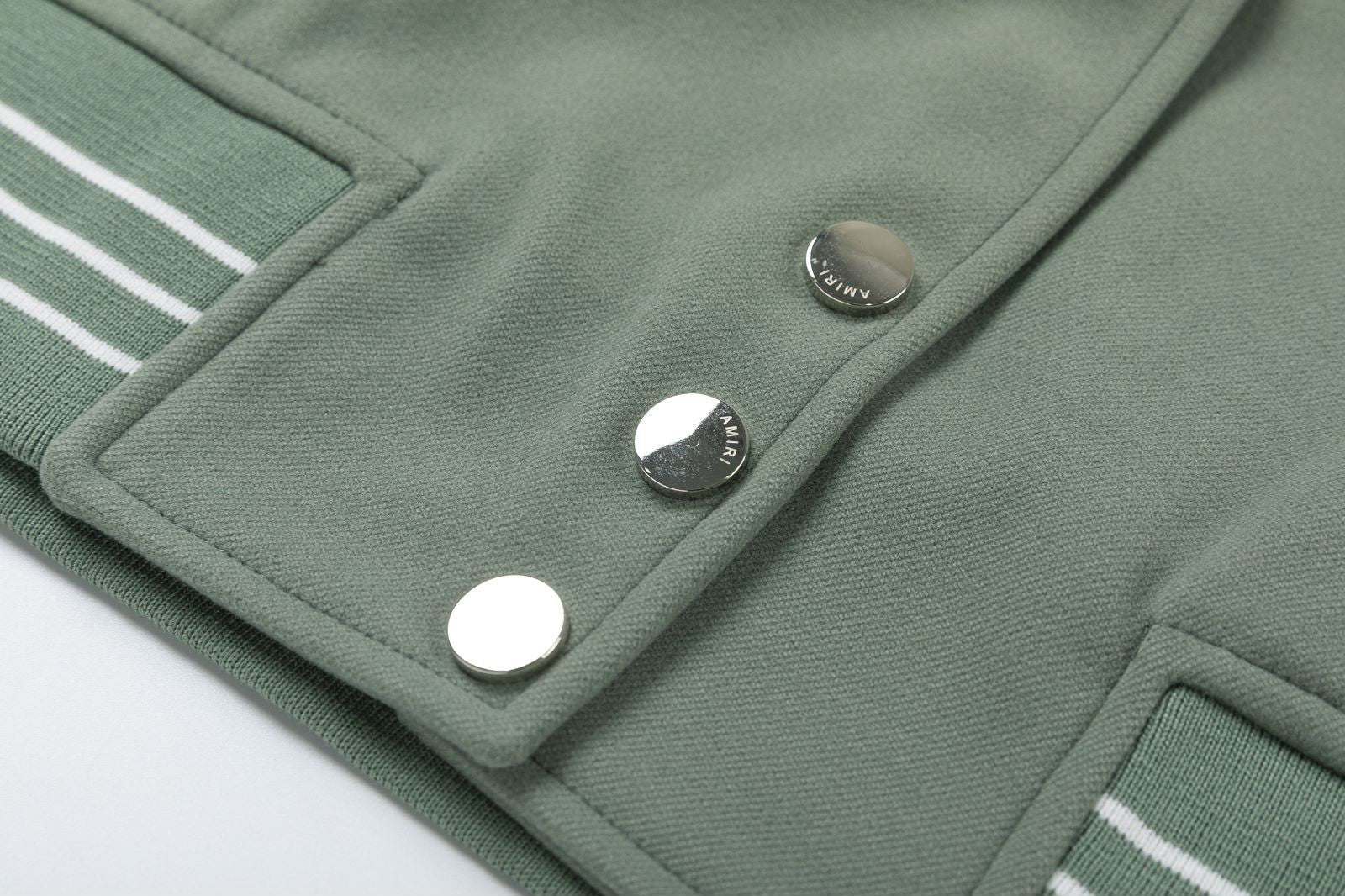 AMIRI Appliqué Logo Varsity Jacket – Avocado Green & Black