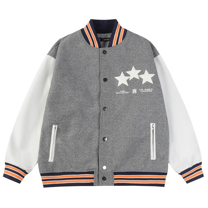 AMIRI Stars Varsity Jacket – Grey Wool Blend