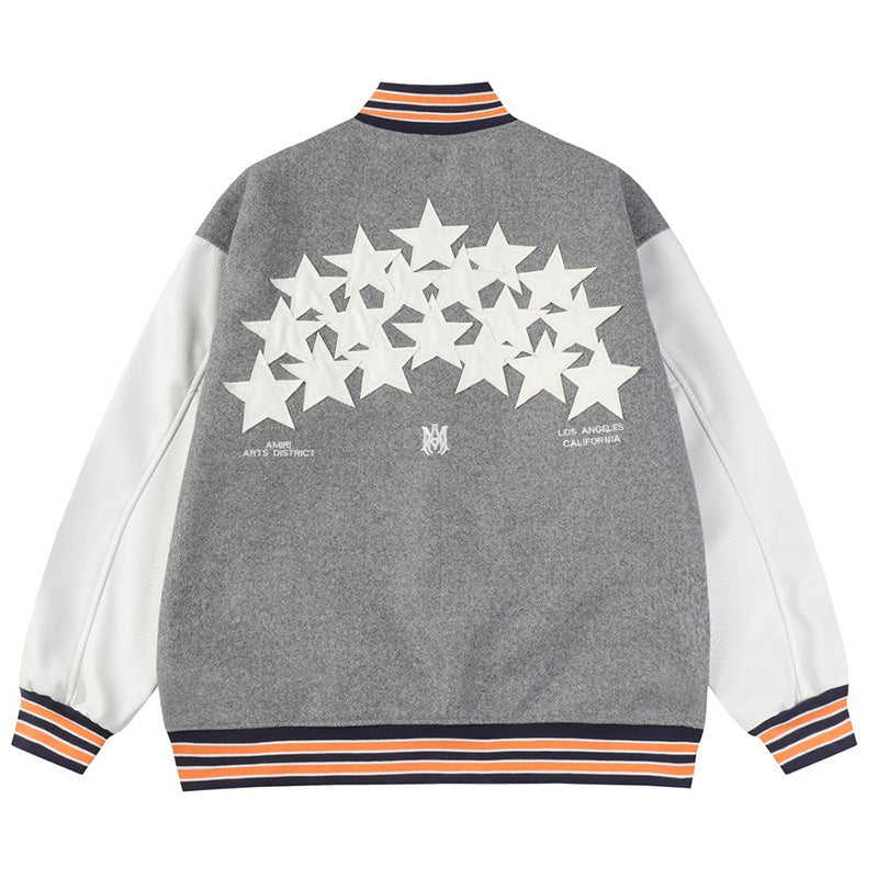 AMIRI Stars Varsity Jacket – Grey Wool Blend