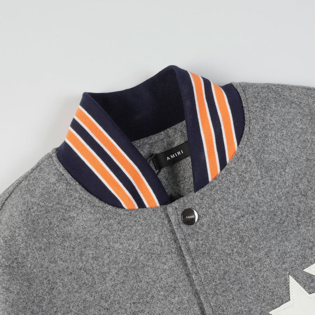 AMIRI Stars Varsity Jacket – Grey Wool Blend
