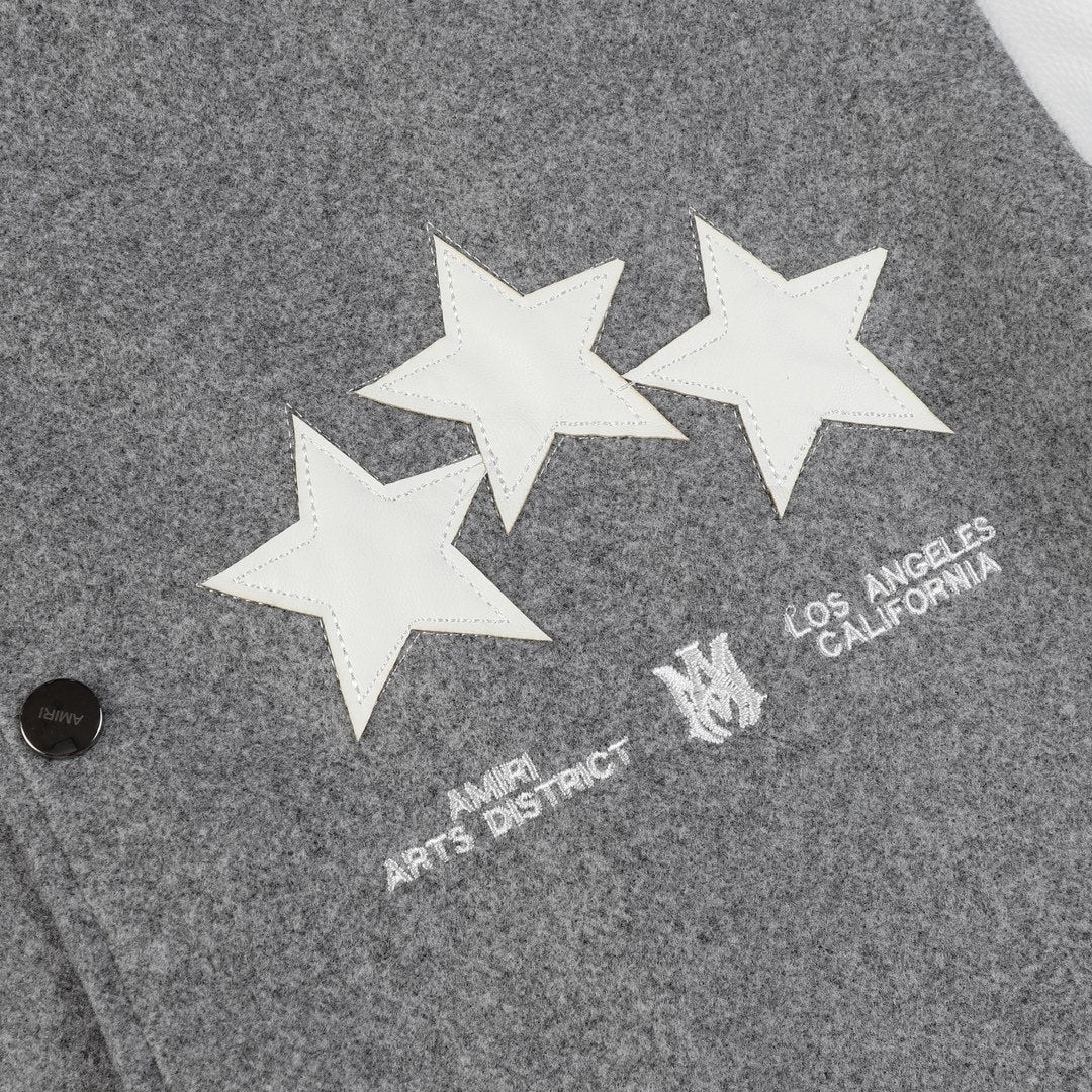 AMIRI Stars Varsity Jacket – Grey Wool Blend