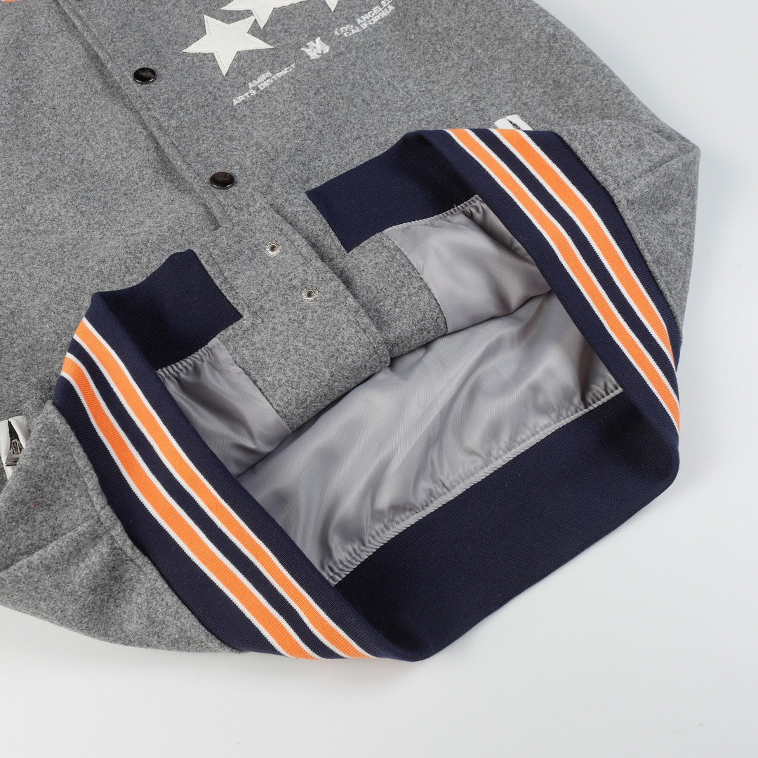 AMIRI Stars Varsity Jacket – Grey Wool Blend