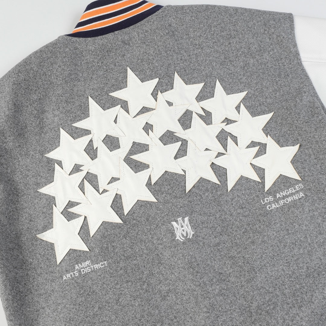 AMIRI Stars Varsity Jacket – Grey Wool Blend