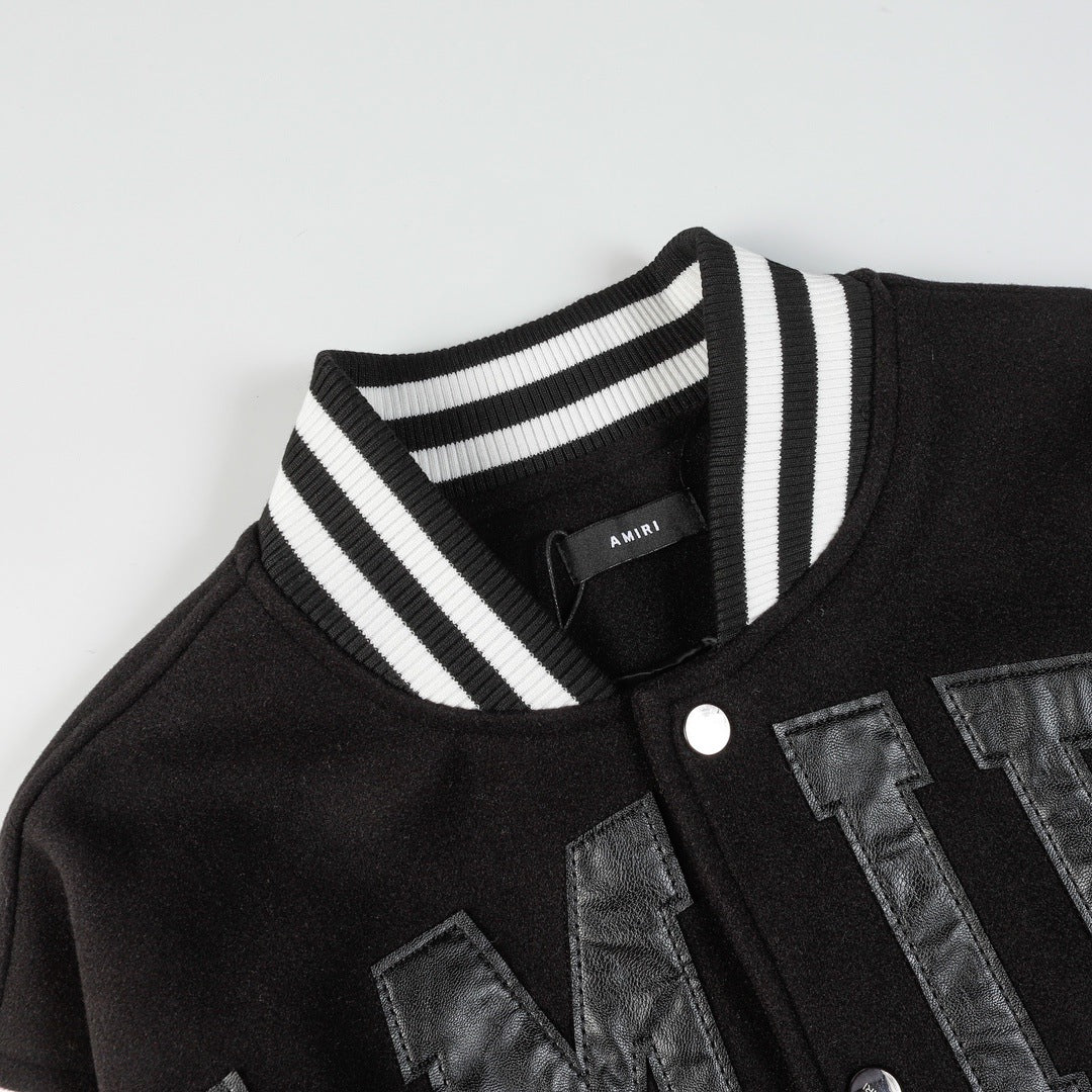 AMIRI Logo-Appliquéd Leather Bomber Jacket – Black