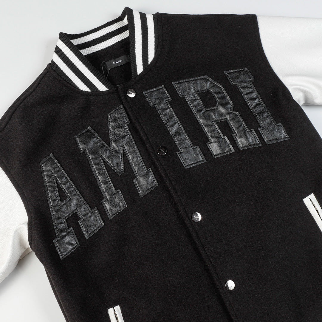 AMIRI Logo-Appliquéd Leather Bomber Jacket – Black