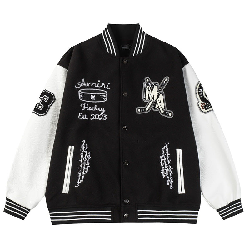 AMIRI Logo Appliqué Varsity Jacket – Black