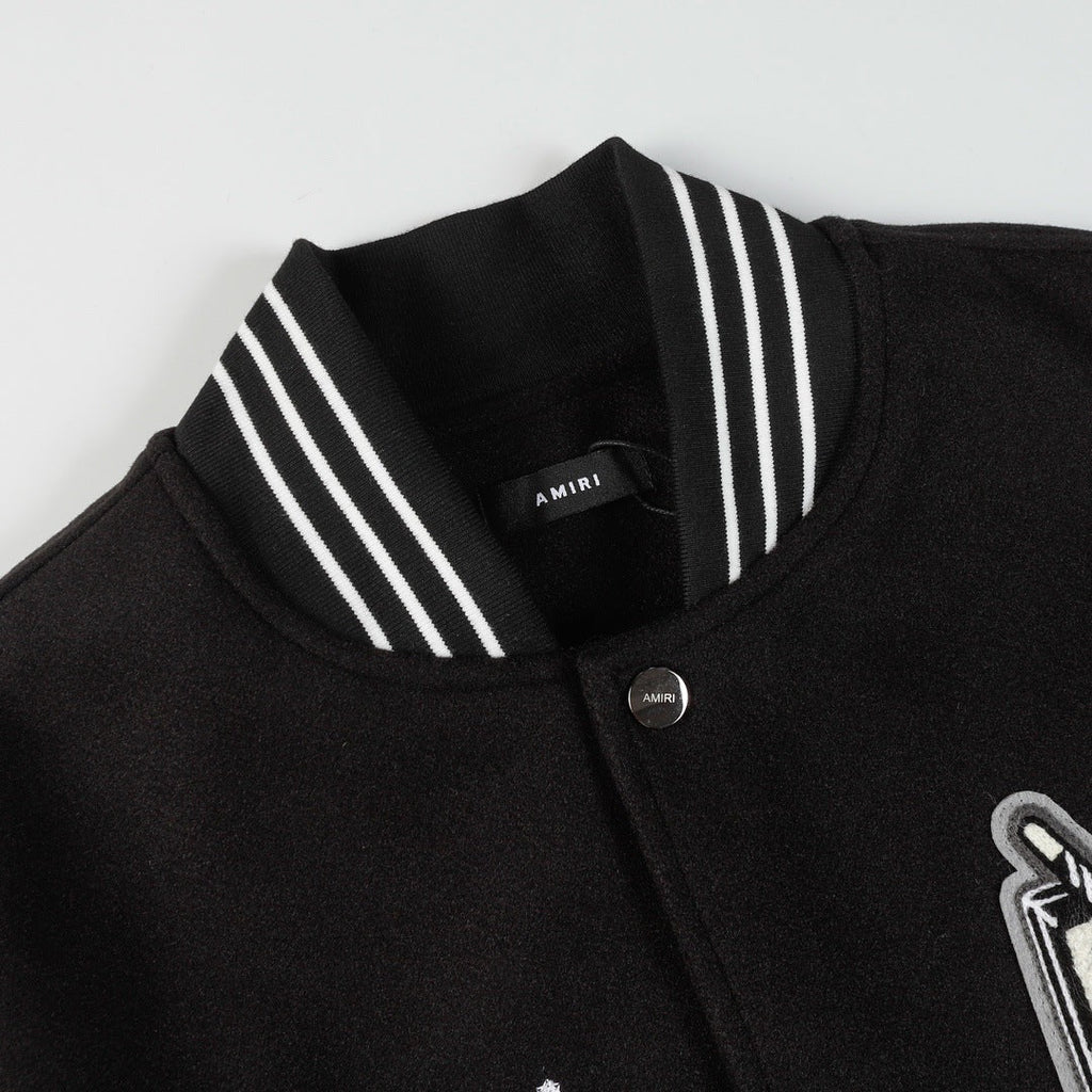 AMIRI Logo Appliqué Varsity Jacket – Black