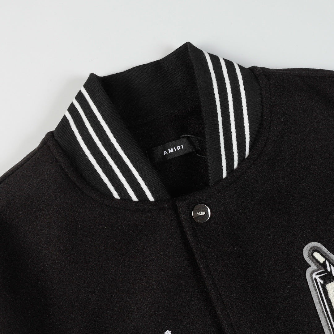 AMIRI Logo Appliqué Varsity Jacket – Black