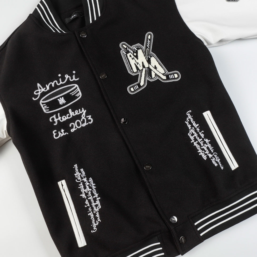 AMIRI Logo Appliqué Varsity Jacket – Black