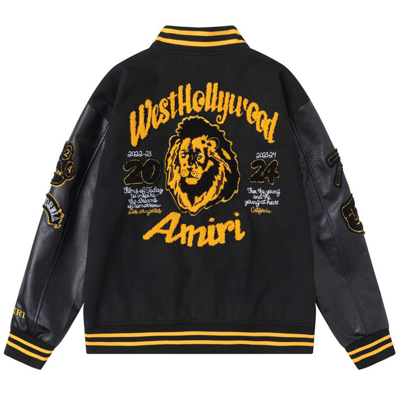 AMIRI Appliquéd Wool-Blend & Full-Grain Leather Varsity Jacket – Black