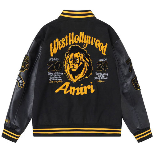 AMIRI Appliquéd Wool-Blend & Full-Grain Leather Varsity Jacket – Black
