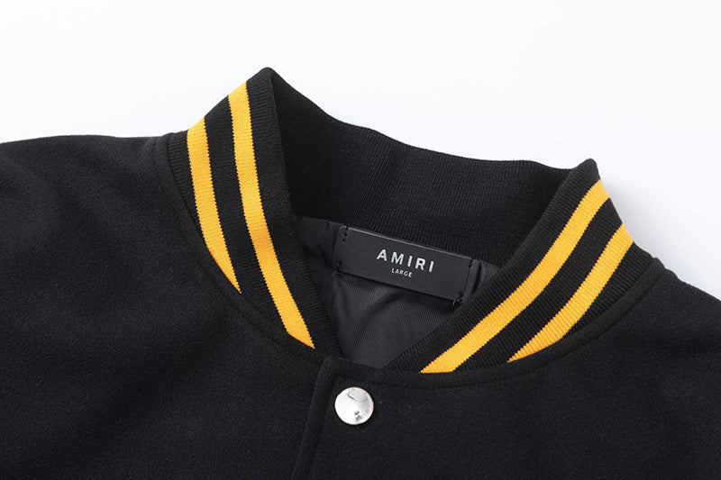 AMIRI Appliquéd Wool-Blend & Full-Grain Leather Varsity Jacket – Black